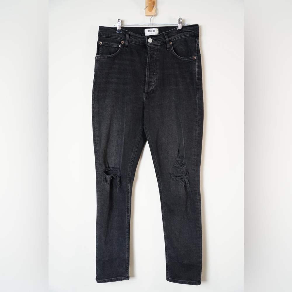 AGOLDE Nico Distressed Jeans High Rise Skinny  Black Suburbia Size 27